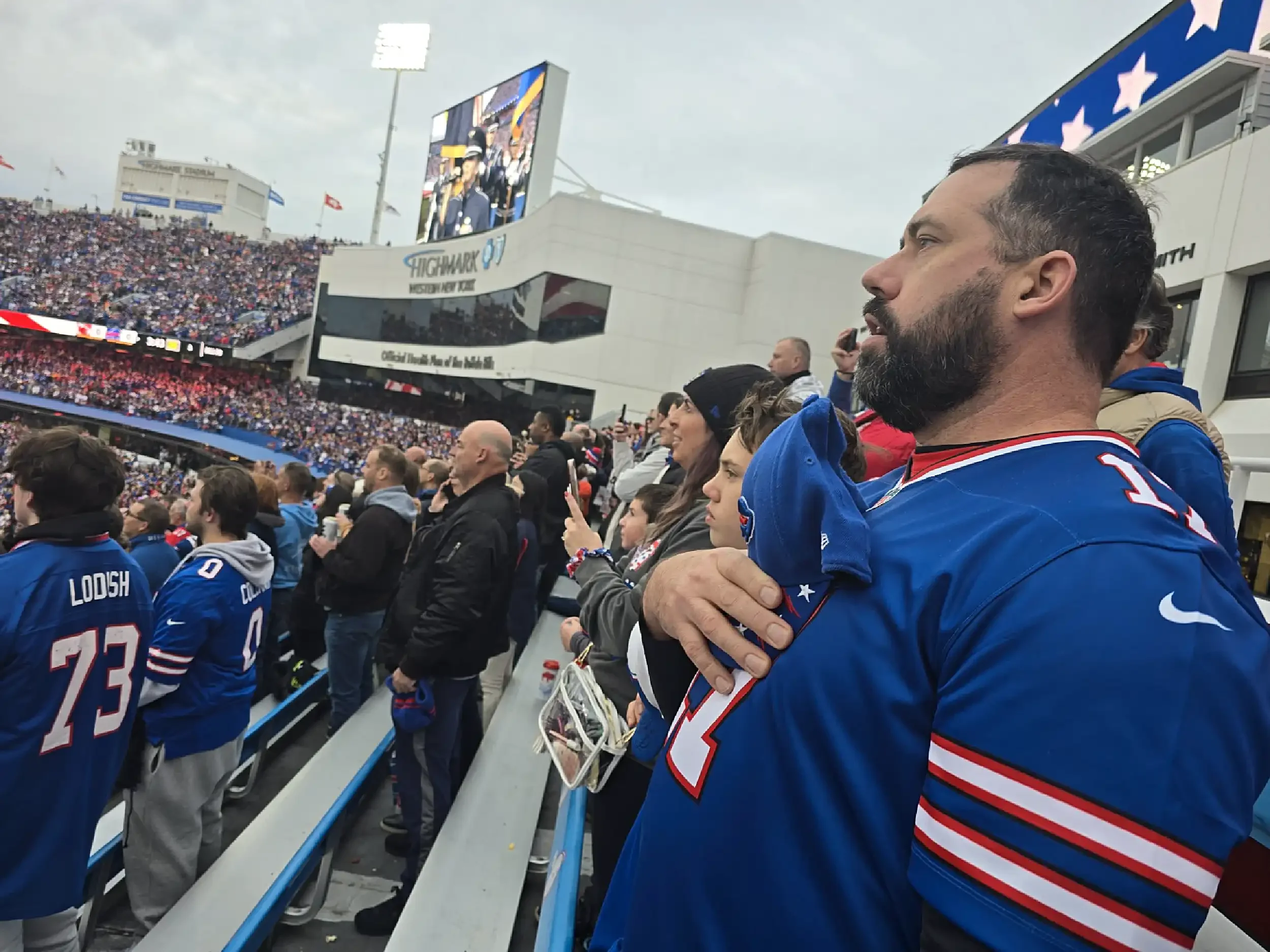Veterans at a Bills game national anthem